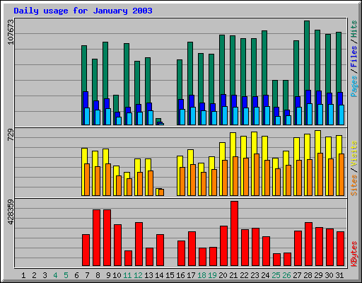 Daily usage for January 2003